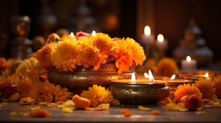 A Bunch of Flowers on a Tableの素材