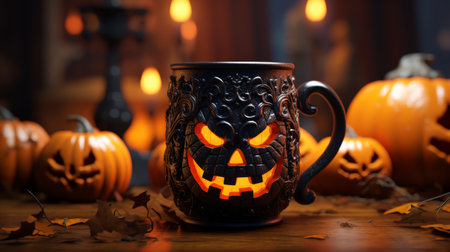 Cup of Hot Chocolate With Carved Pumpkinの素材