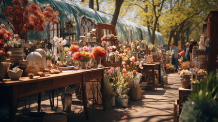 Abundance of Vases Filled With Flowers on a Tableの素材