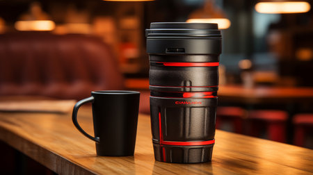 Camera Lens on Wooden Tableの素材