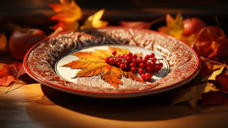 Bowl With Painted Flowers Resting on Tableの素材