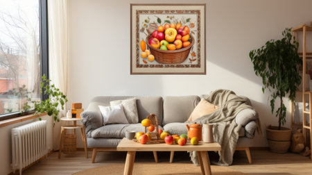 The Furnished Living Room With a Wall Paintingの素材