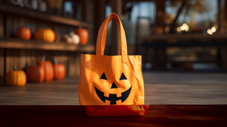 Pumpkin Bag on Wooden Tableの素材