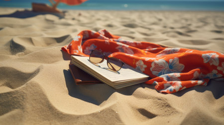 Open Book and Sunglasses on a Beach Blanketの素材