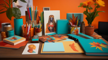 A Desk Topped With Assorted Art Suppliesの素材