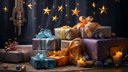 A Pile of Presents on a Blue Blanketの素材