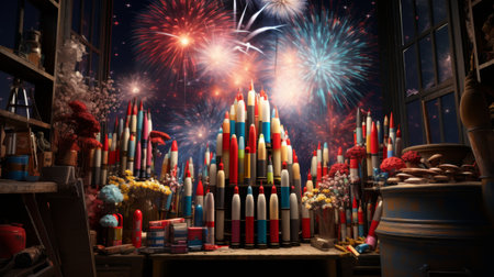 A Pile of Crayons on Top of a Tableの素材