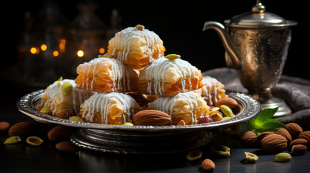 Silver Plate Overflowing With Assorted Dessertsの素材