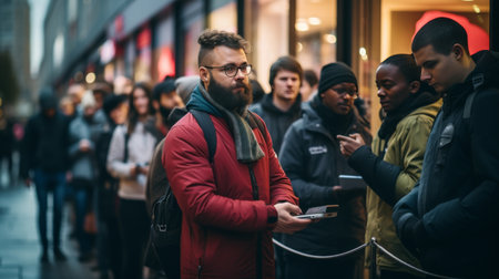 Man Standing in Front of a Crowd of Peopleの素材