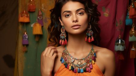 Woman With Long Hair Standing in Front of Flowersの素材