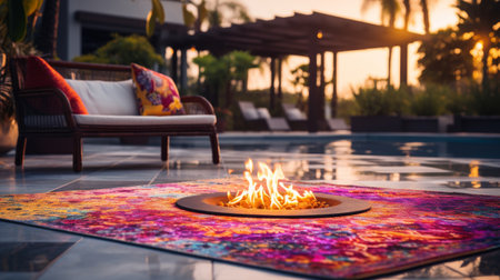 Colorful Rug Next to Potted Plantの素材