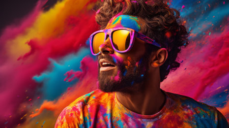 Stylish Man in Sunglasses and Colorful Shirtの素材