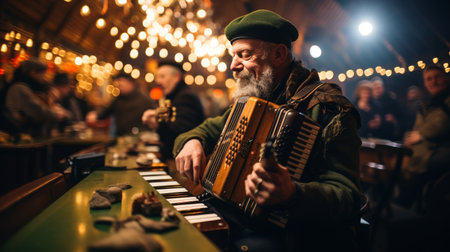 Man Playing Accordion in Barの素材