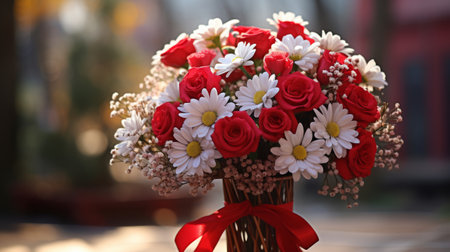 A Bouquet of Red and White Flowers in a Vaseの素材