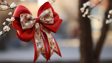 Red Bow With White Flowers on Itの素材