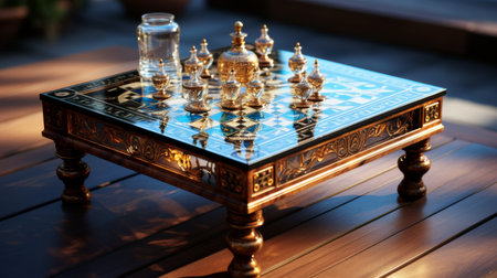 Chess Set on Coffee Table in Living Roomの素材