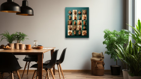 A Room With a Chair, Table, Potted Plants, and a Paintingの素材