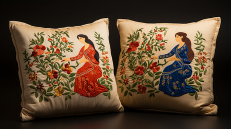 Two Pillows Resting on a Couchの素材