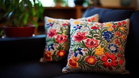 Two Pillows Resting on a Couchの素材