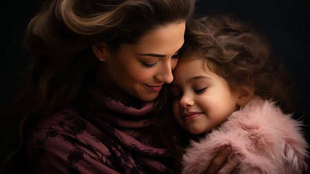 Woman Holding Little Girl in Her Armsの素材