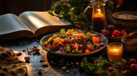 An Open Book Resting on a Wooden Tableの素材