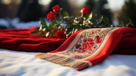 Close Up of Red Cloth With Flowersの素材