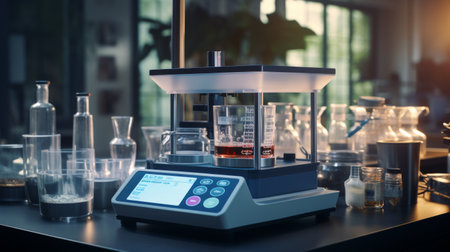 Table Filled With Numerous Bottles and Beakersの素材