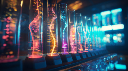 A Row of Test Tubes Filled With Liquidの素材