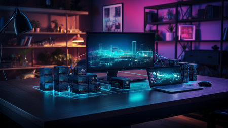 Desk With Monitor, Keyboard, and Mouseの素材