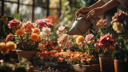 Person Watering a Rose Plantの素材