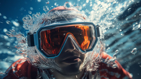 Man Wearing Goggles Underwaterの素材