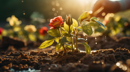 Person Watering a Rose Plantの素材
