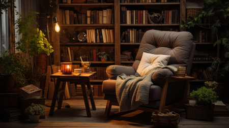 Living Room With Chair and Bookshelfの素材