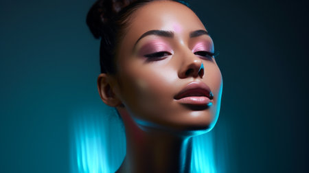 Womans Face With Blue Light Behind Herの素材