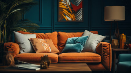 A Living Room With a Couch, Table, and Potted Plantsの素材