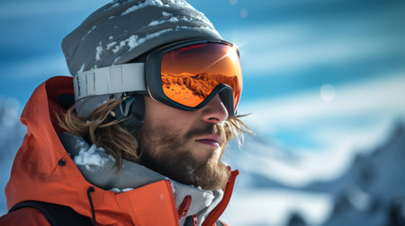 Man With Beard Wearing Ski Gogglesの素材