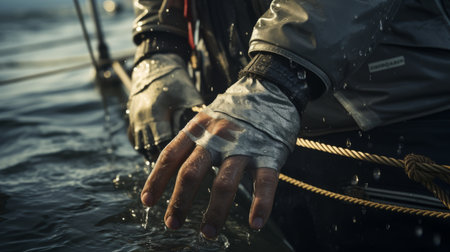 Close-up of Persons Hands on Boat in Waterの素材