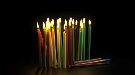 Group of Neon Colored Straws on Black Backgroundの素材