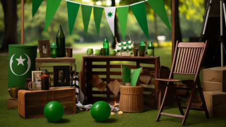 Green Suitcase and Flag on Tableの素材