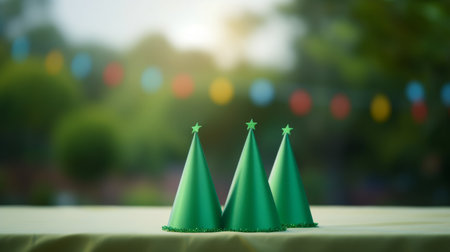 Row of Green Cones on Wooden Polesの素材