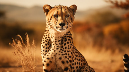 Cheetah Sitting in the Middle of a Fieldの素材