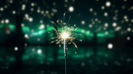 Green and White Firework on Black Backgroundの素材