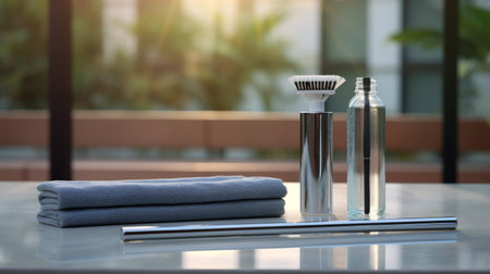 Glass Bottle With Reed Beside Folded Towelsの素材