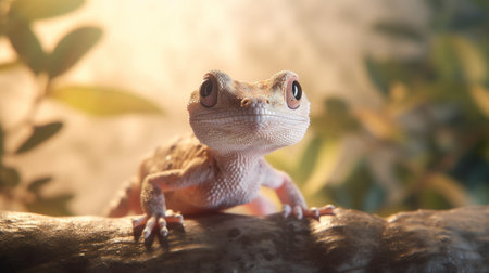 Small Gecko Sitting on Top of Dry Grass Fieldの素材