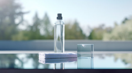 Glass Bottle With Reed Beside Folded Towelsの素材