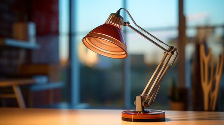 Desk Lamp on Wooden Tableの素材