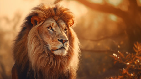 Close-Up of a Lion Walking Through a Forestの素材