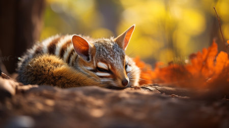Small Animal Resting on a Leaf-Covered Groundの素材