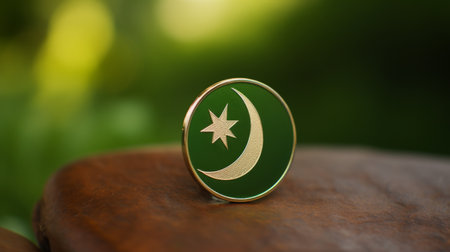 Green Square With White Crescent and Starの素材