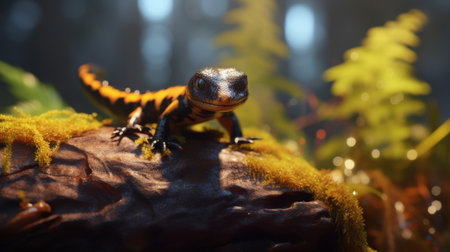 Lizard Sitting on Rock in Woodsの素材